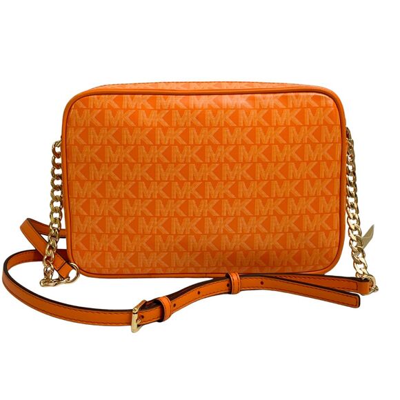 Michael Kors Jet Set Orange MK Logo Crossbody Bag Gold Chain Strap NWT - Picture 7 of 12